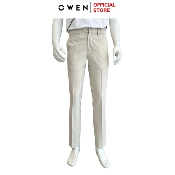 Quần tây Nam Owen QTJ252412 màu be dáng J-form chất liệu Polyester