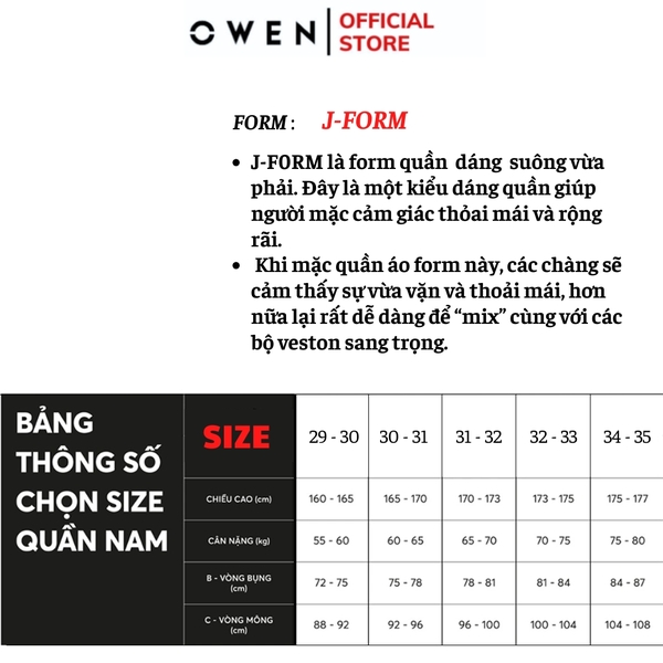 Quần tây Nam Owen QTJ252412 màu be dáng J-form chất liệu Polyester