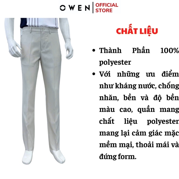 Quần tây Nam Owen QTJ252413 màu xám nhạt dáng suông J-form chất liệu Smart polyester