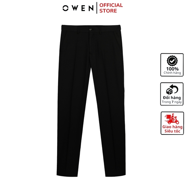 Quần tây Nam Owen QTJ252464 màu đen dáng J-form chất liệu Smart polyester