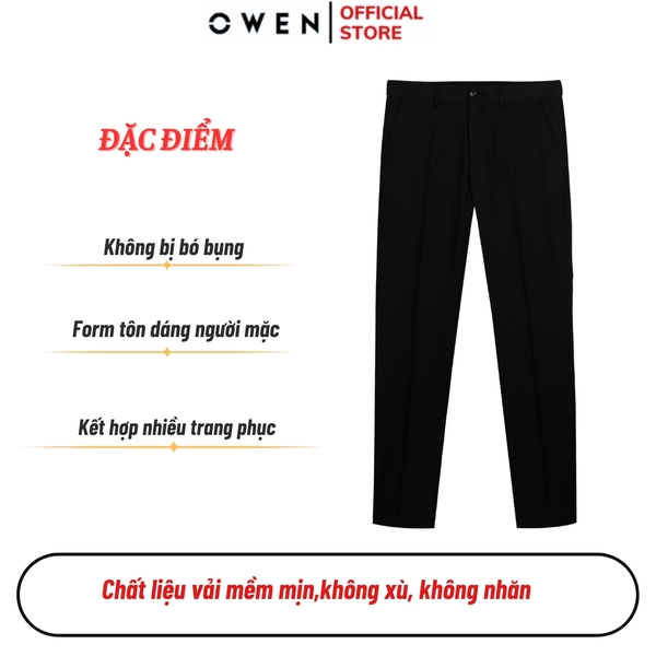 Quần tây Nam Owen QTJ252464 màu đen dáng J-form chất liệu Smart polyester