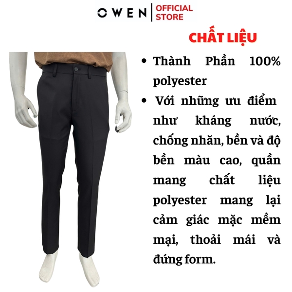 Quần tây Nam Owen QTJ252464 màu đen dáng J-form chất liệu Smart polyester