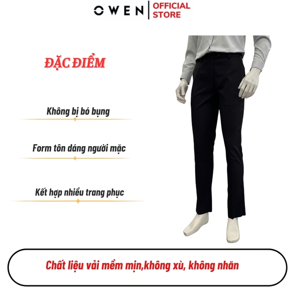Quần tây Nam Owen QTJ257125 màu đen dáng suông J-Form chất liệu polyester
