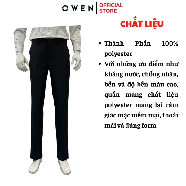 Quần tây Nam Owen QTJ257125 màu đen dáng suông J-Form chất liệu polyester