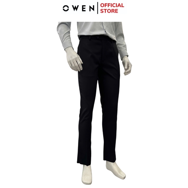 Quần tây Nam Owen QTJ257125 màu đen dáng suông J-Form chất liệu polyester