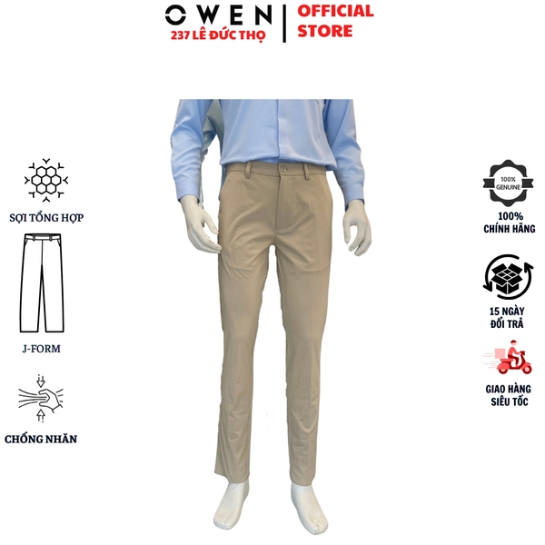 Quần Tây Nam Owen QTJ262505_BE Màu Be J-Form Cạp Thường chất liệu poly
