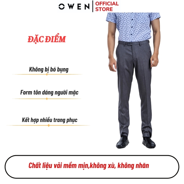 Quần Tây Nam Owen QV231683 màu xám dáng ôm slim fit Vải Polyester