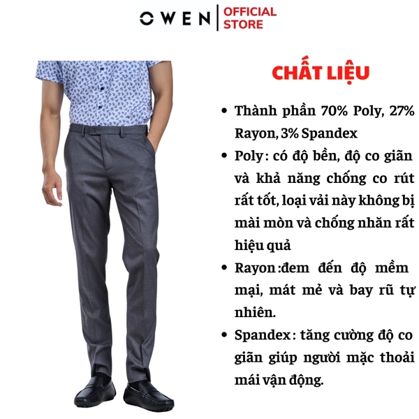 Quần Tây Nam Owen QV231683 màu xám dáng ôm slim fit Vải Polyester