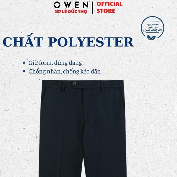 Quần Tây Nam Owen QV231684 màu đen trơn dáng slimfit cạp tăng đơ  vải polyester