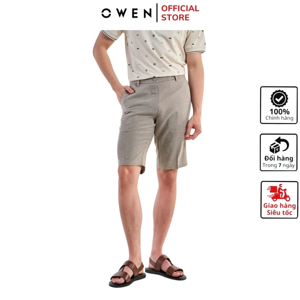 Quần Short Nam Owen ST231277 màu nâu dáng ôm slim fit Vải Polyester