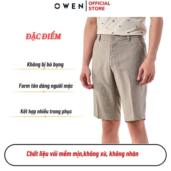 Quần Short Nam Owen ST231277 màu nâu dáng ôm slim fit Vải Polyester