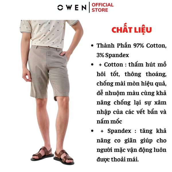 Quần Short Nam Owen ST231277 màu nâu dáng ôm slim fit Vải Polyester
