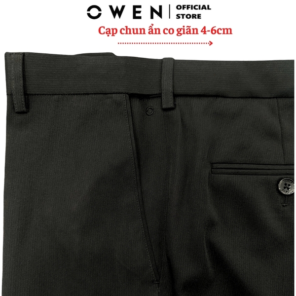Quần tây Nam Owen QRT252454 màu đen dáng suông regular fit cạp tăng đơ chất liệu Nano