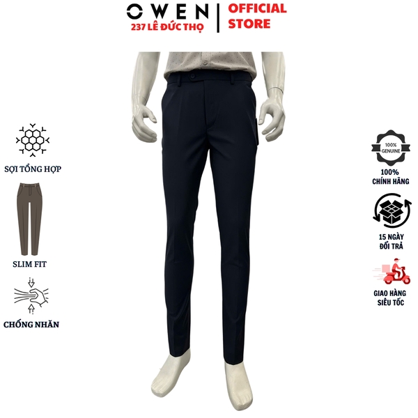 Quần tây Nam Owen QST252482 màu xanh tím than dáng ôm slim fit cạp tăng đơ chất liệu polyester spandex