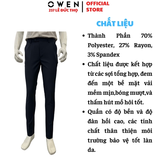 Quần tây Nam Owen QST252482 màu xanh tím than dáng ôm slim fit cạp tăng đơ chất liệu polyester spandex