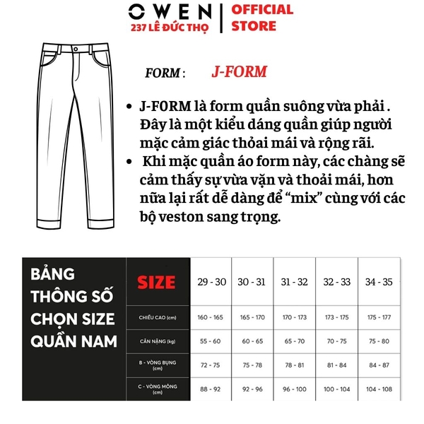 Quần Tây Nam Owen QTJ262505_NA – Xanh Tím Than J-Form Cạp Thường chất liệu poly