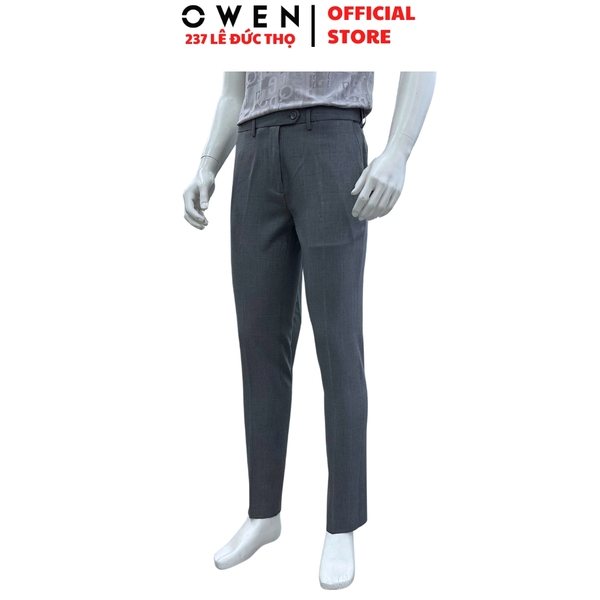Quần tây Nam Owen QST257085 màu xám dáng ôm slim fit cạp tăng đơ chất liệu nano