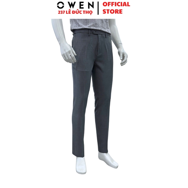 Quần tây Nam Owen QST257085 màu xám dáng ôm slim fit cạp tăng đơ chất liệu nano