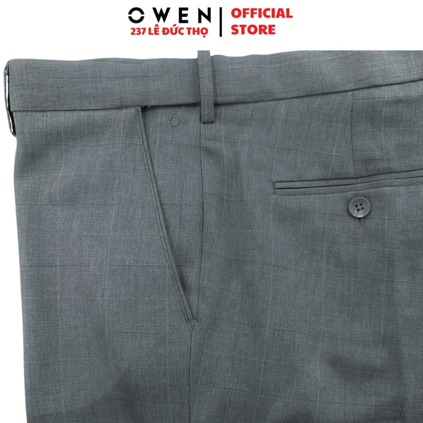 Quần tây Nam Owen QST257085 màu xám dáng ôm slim fit cạp tăng đơ chất liệu nano