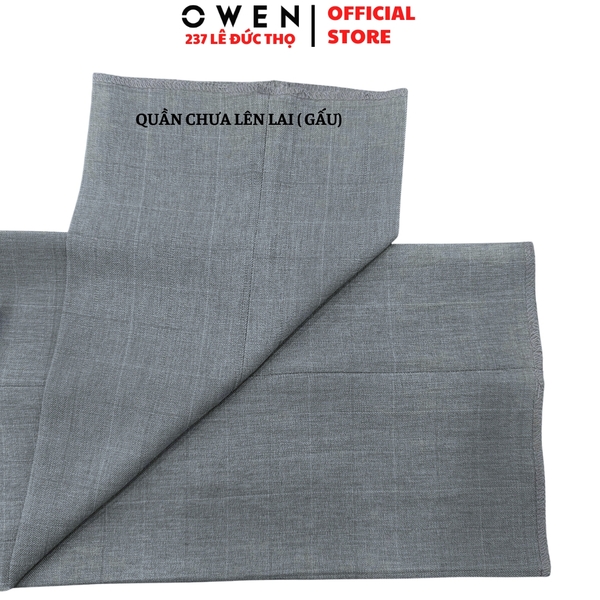 Quần tây Nam Owen QST257085 màu xám dáng ôm slim fit cạp tăng đơ chất liệu nano