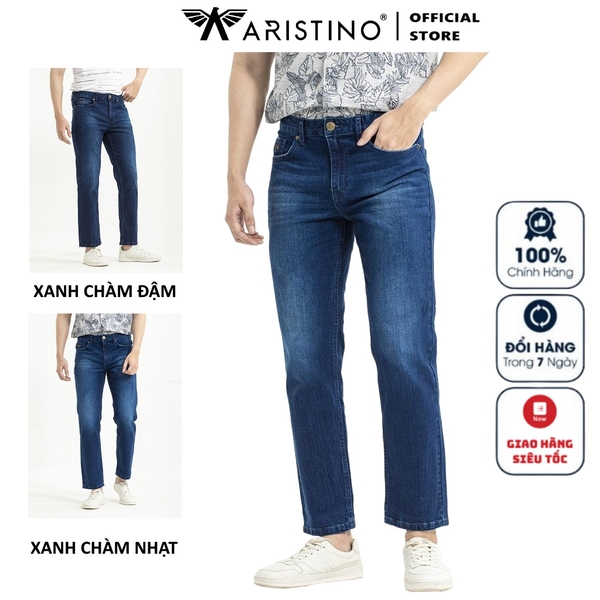 Quần Jean Nam Aristino Quần Bò Nam AJN02401 Dáng Regular Fit Chất Liệu Cotton