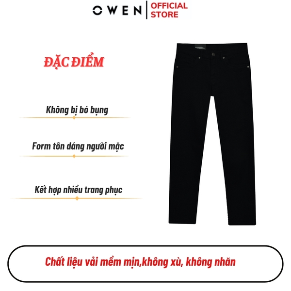 Quần Jean Nam Owen Quần Bò Nam QJR251246 màu đen dáng suông ông đứng Regular fit chất liệu Denim cotton
