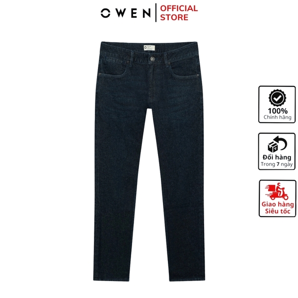 Quần Jean Nam Owen Quần Bò Nam QJR258015 màu xanh đậm dáng suông regular fit Chất liệu denim cotton