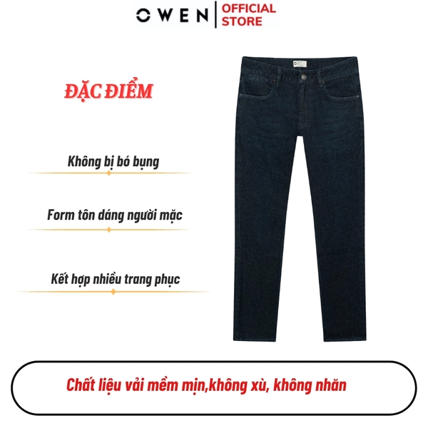 Quần Jean Nam Owen Quần Bò Nam QJR258015 màu xanh đậm dáng suông regular fit Chất liệu denim cotton