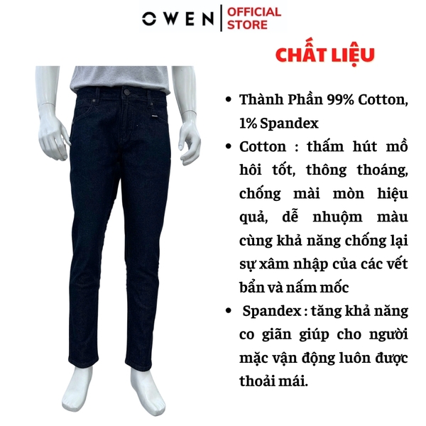Quần Jean Nam Owen Quần Bò Nam QJR258015 màu xanh đậm dáng suông regular fit Chất liệu denim cotton