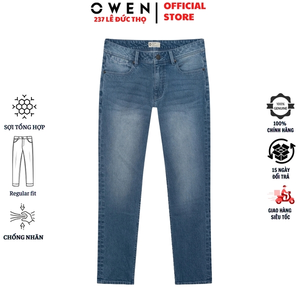 Quần Jean Nam Owen Quần Bò Nam QJR258016 màu xanh nhạt dáng suông regular fit chất liệu denim cotton