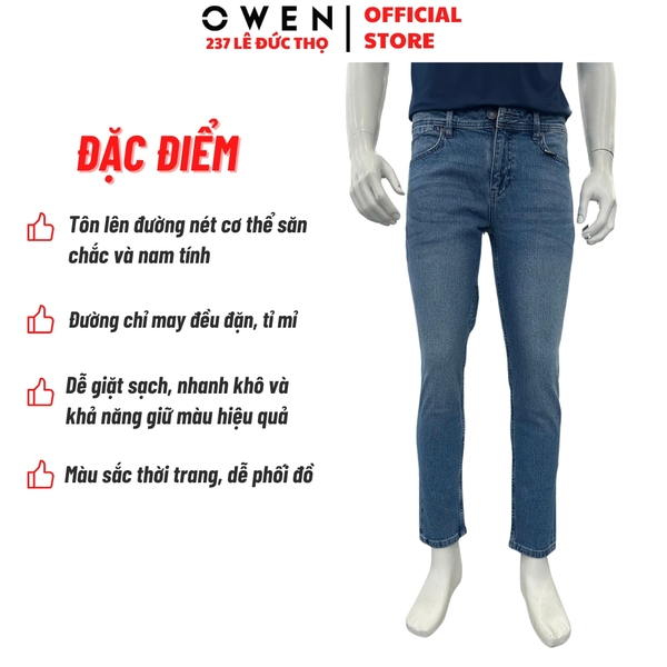 Quần Jean Nam Owen Quần Bò Nam QJR258016 màu xanh nhạt dáng suông regular fit chất liệu denim cotton