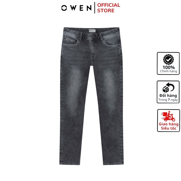 Quần Jean Nam Owen Quần Bò Nam QJR258020 màu xám nhạt dáng suông regular fit Chất liệu denim cotton