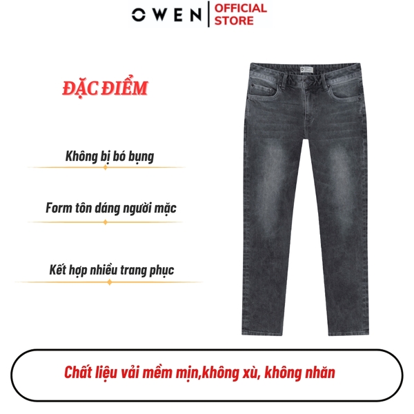 Quần Jean Nam Owen Quần Bò Nam QJR258020 màu xám nhạt dáng suông regular fit Chất liệu denim cotton