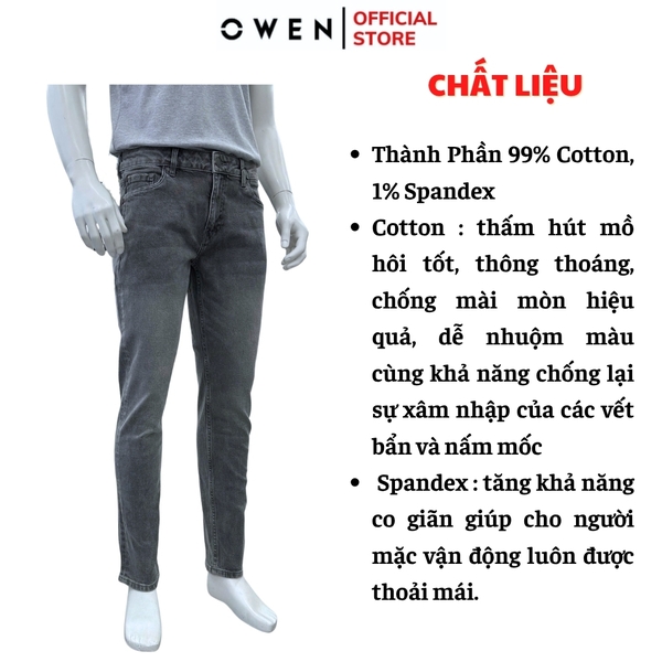 Quần Jean Nam Owen Quần Bò Nam QJR258020 màu xám nhạt dáng suông regular fit Chất liệu denim cotton