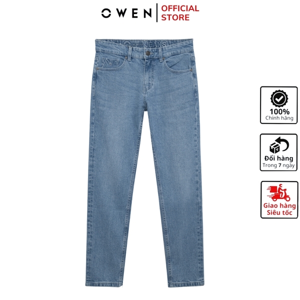 Quần Jean Nam Owen Quần Bò Nam QJS251243 màu xanh nhạt dáng ôm slim fit chất liệu Denim cotton