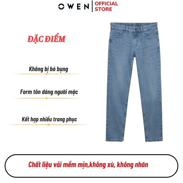 Quần Jean Nam Owen Quần Bò Nam QJS251243 màu xanh nhạt dáng ôm slim fit chất liệu Denim cotton