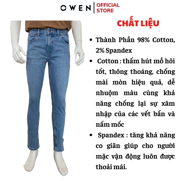 Quần Jean Nam Owen Quần Bò Nam QJS251243 màu xanh nhạt dáng ôm slim fit chất liệu Denim cotton