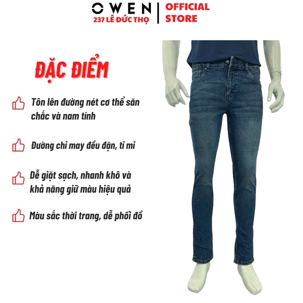 Quần Jean Nam Owen Quần Bò Nam QJS258017 màu xanh dáng ôm slim fit chất liệu denim cotton