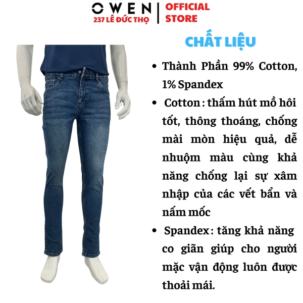 Quần Jean Nam Owen Quần Bò Nam QJS258017 màu xanh dáng ôm slim fit chất liệu denim cotton