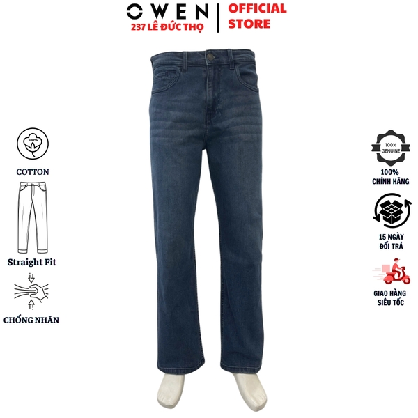 Quần Jean Nam Owen Quần Bò Nam QJT251238 màu xanh Dáng suông Straight Fit chất liệu denim cotton spandex