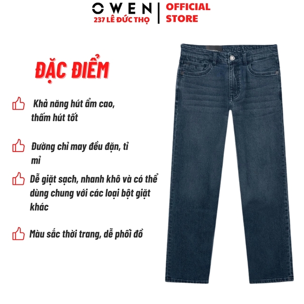 Quần Jean Nam Owen Quần Bò Nam QJT251238 màu xanh Dáng suông Straight Fit chất liệu denim cotton spandex