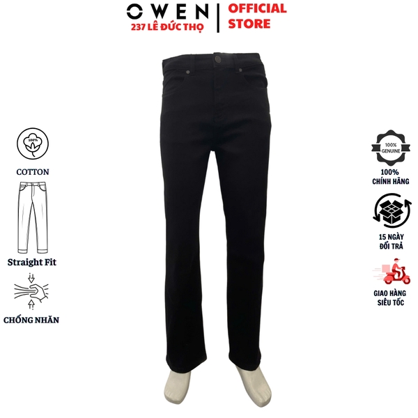 Quần Jean Nam Owen Quần Bò Nam QJT251239 màu đen Dáng suông Straight Fit chất liệu denim cotton spandex