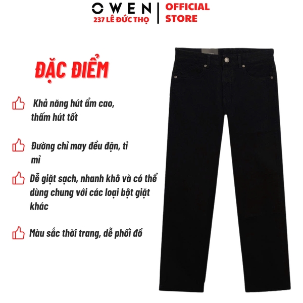 Quần Jean Nam Owen Quần Bò Nam QJT251239 màu đen Dáng suông Straight Fit chất liệu denim cotton spandex