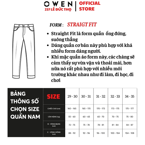 Quần Jean Nam Owen Quần Bò Nam QJT251239 màu đen Dáng suông Straight Fit chất liệu denim cotton spandex