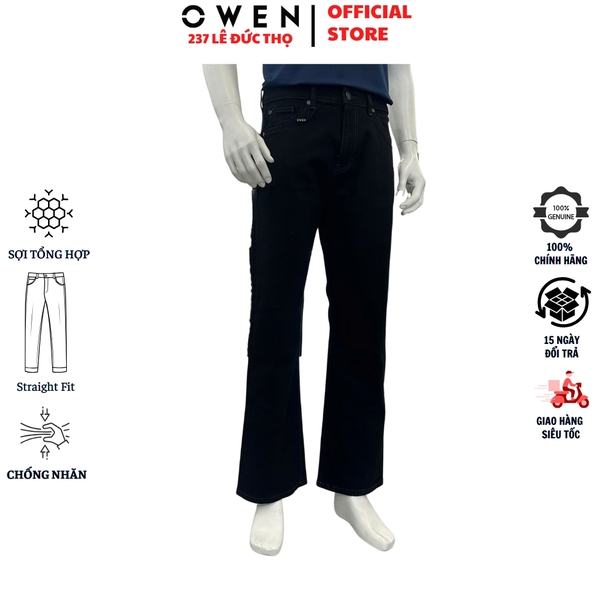 Quần Jean Nam Owen Quần Bò Nam QJT258004 màu đen dáng straight fit chất liệu polyester