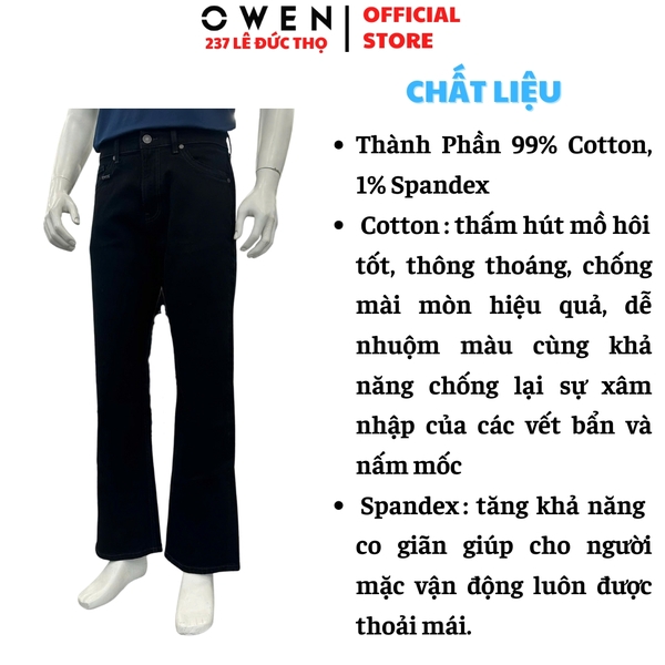 Quần Jean Nam Owen Quần Bò Nam QJT258004 màu đen dáng straight fit chất liệu polyester