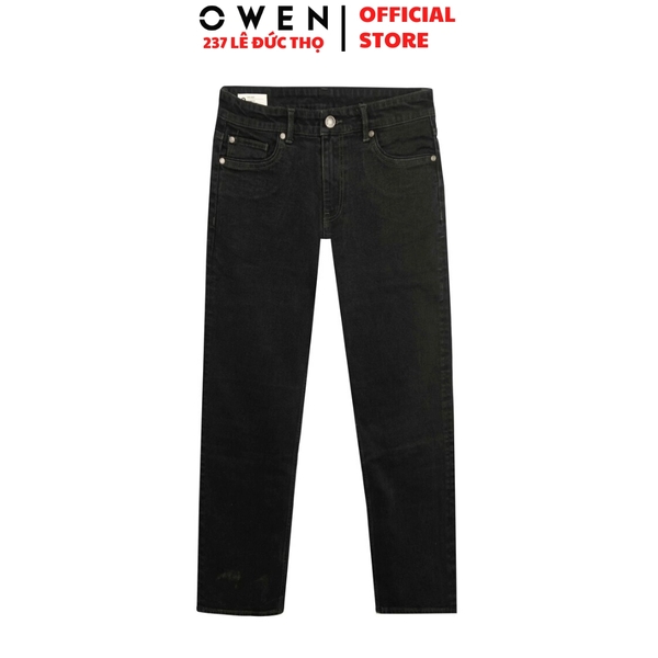 Quần Jean Nam Owen Quần Bò Nam QJT258004 màu đen dáng straight fit chất liệu polyester