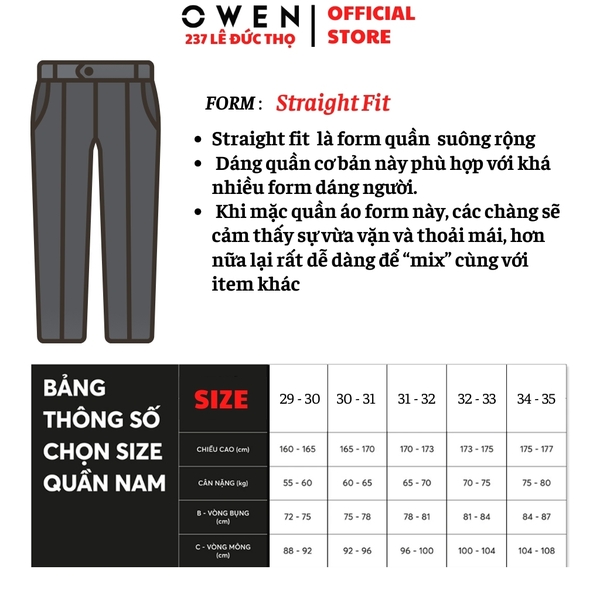 Quần Jean Nam Owen Quần Bò Nam QJT258004 màu đen dáng straight fit chất liệu polyester