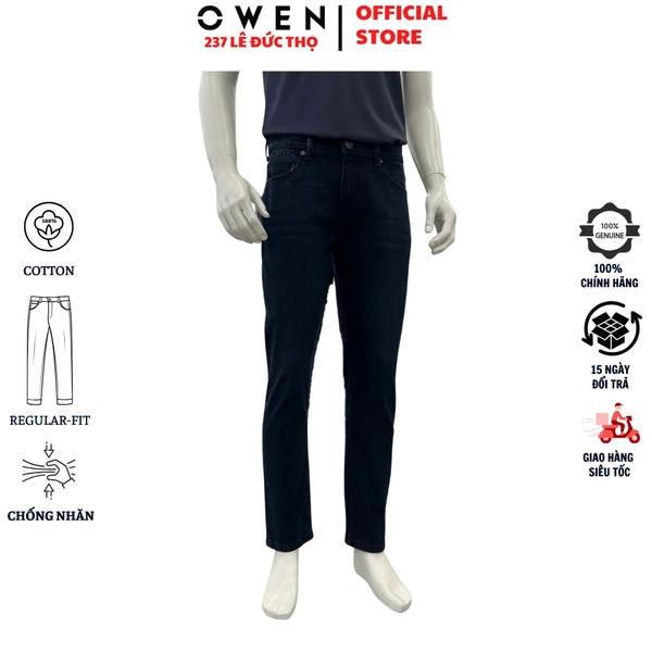 Quần Jean Nam Owen Quần Bò Nam QJR258010 màu xanh đậm dáng suông regular fit chất liệu demin cotton