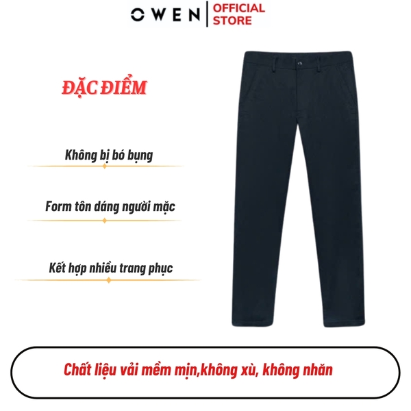 Quần Kaki Nam Owen QKR251277 màu xanh tím than dáng suông ông đứng Regular fit chất liệu poly recycled (Renu)